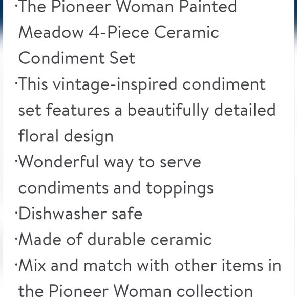 2024 ❤️ New Pioneer Woman Painted Meadow 4-Piece Ceramic Condiment Set - Picture 9 of 10